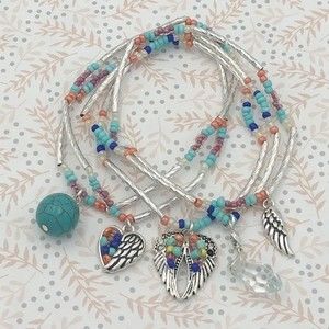 🌼 Angel Wing Heart Seed Bead Set of 5 Bracelets